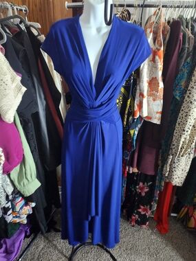 IMAN Cobalt Blue Twist-Waist V-Neck Maxi Dress